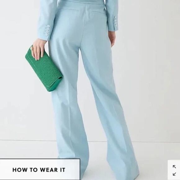 J. Crew Collection Full-length wide-leg tuxedo pant in Italian wool Sz 12 blue - Picture 2 of 11